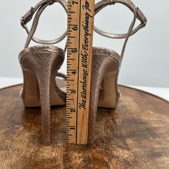 Sam Edelman Shoes Wm 9.5 Metallic Leather Heels Strappy Sandals Reptile Snake - Picture 5 of 13